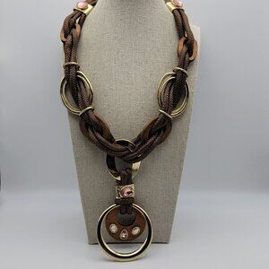 Vintage Vida Jewels Brown And Gold Tone AB Crystal Statement Boho Necklace 23 In